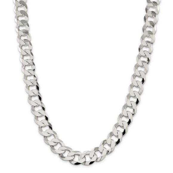 Men's 13.5mm Sterling Silver Solid Flat Curb Chain Necklace, 24 Inch